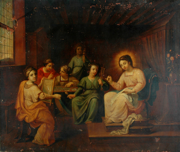 The Virgin Mary Sewing (oil on canvas)