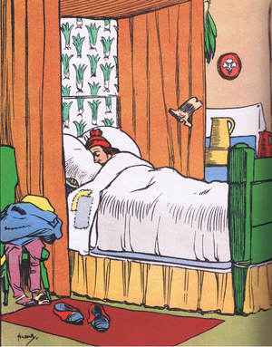 I took the marrow bone and flung it at his head, from Blackie's Popular Nursery Rhymes published by Blackie and Sons Limited, c.1920 (colour litho)