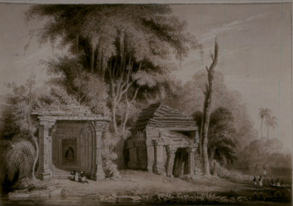 Temples of Gunga Bheou (sepia on card)
