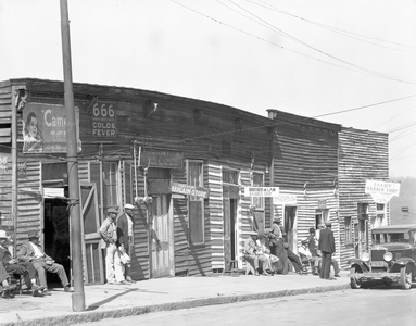 African-American shop fronts in Vicksburg, Mississippi, 1936 (b/w photo)