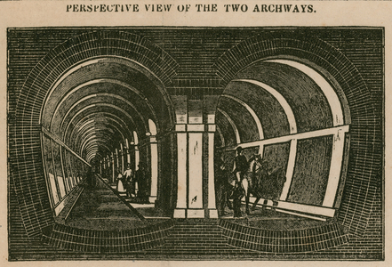 The Thames Tunnel: perspective view of the two arches (engraving)