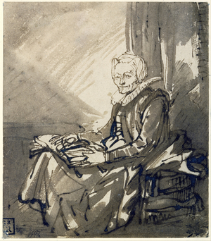 Seated Woman with an Open Book on her Lap, c.1639 (pen, brown ink & brown wash)
