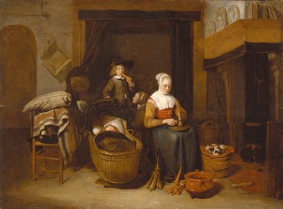 A family seated round a kitchen fire, 1640-68 (oil on panel)