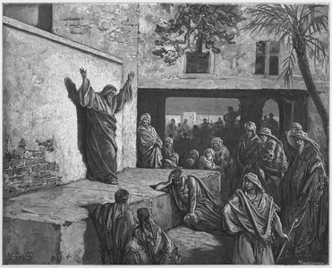 Gustave Dore Bible: Micah exhorting the Israelites to repentance (engraving)