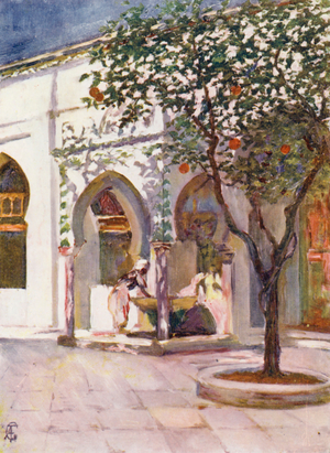 Fountain in Courtyard of the Great Mosque, Algiers (colour litho)