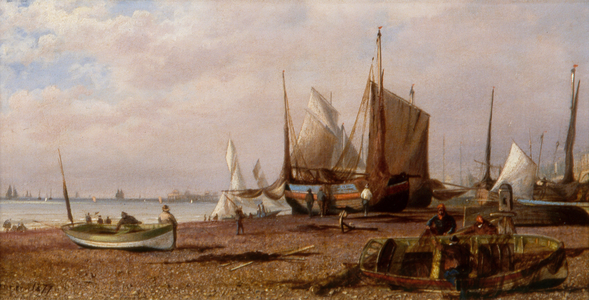 Brighton Beach with Fishing Boats, 1877 (oil on board)
