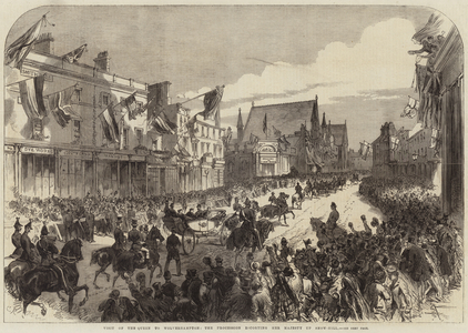 Visit of the Queen to Wolverhampton, the Procession escorting Her Majesty up Snow-Hill (engraving)