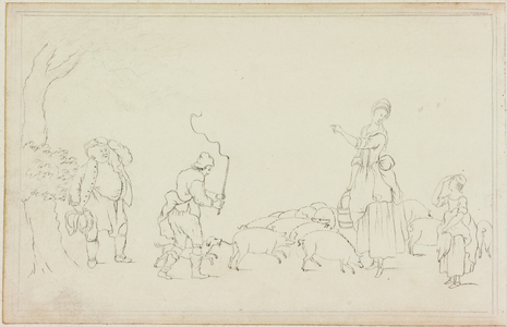 Scene with Pig Drover (pen & ink on paper)