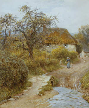 Hill Farm, Symondsbury, Dorset (watercolour with scratching out)