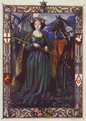 Morgan Le Fay with Excalibur (colour litho)