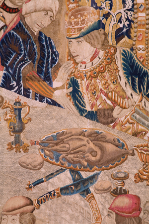 Flemis tapestry. Series The History of Thebe (De geschiedenis van Thebe-La Historia de Tebas): Tidio and Polyneses (Tideus en Polineikes, Tidio y Polineces). Ca 1490-1500. Detail.