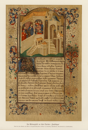 Dedication page of the Quadrilogue Invectif of Alain Chartier, 15th Century (colour litho)