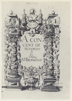 H Broughton, A Concent of Scripture, G Simson and W White 1590 (b/w photo)