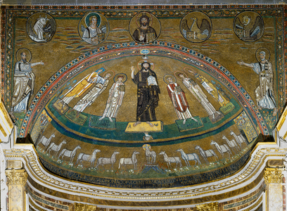 Medieval art : Mosaic triumphal arch and basin of the apse - San Marco, Rome, Italy