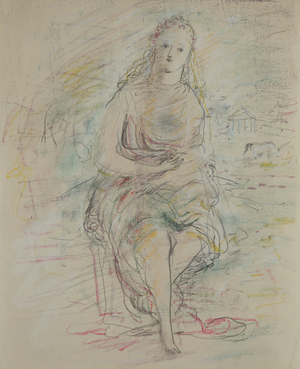 Seated girl, c.1950 (pencil & coloured crayon)