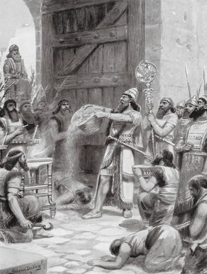 Shalmaneser I pours out the Dust of Arina before his God (litho)