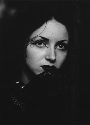 Visitor to the Wave Gothic Meeting, Leipzig, 2001 (b/w photo)