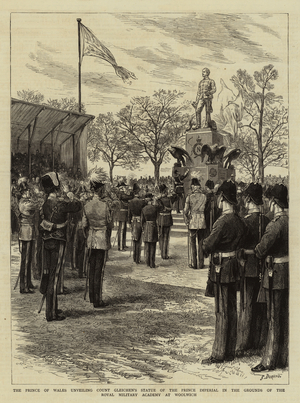 The Prince of Wales unveiling Count Gleichen's Statue of the Prince Imperial in the Grounds of the Royal Military Academy at Woolwich (engraving)