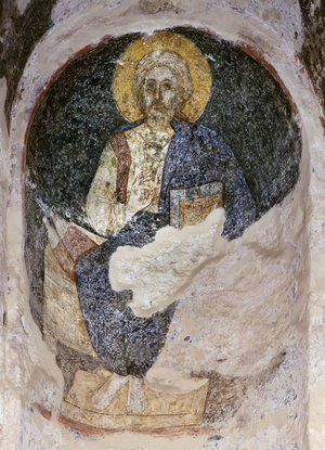 Church of Agia Sophia. Detail of the fresco with Christ.
