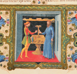 Fol.208r Letter from St. Paul to Timothy, from the Borso d'Este Bible. Vol 2 (vellum) (detail of 361789)