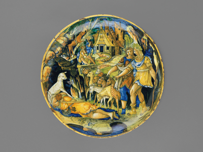 Bowl, Apollo and Admetus, c.1550 (tin-glazed earthenware)