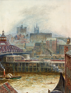 View of Newcastle from Gateshead (bodycolour on paper)