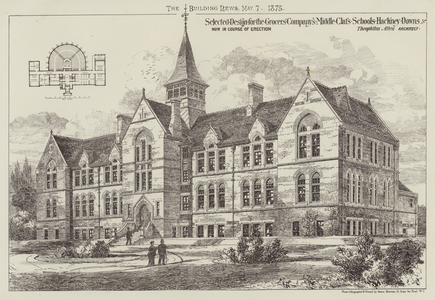 Selected Design for the Grocers' Company's Middle Class Schools, Hackney Downs, now in Course of Erection (engraving)