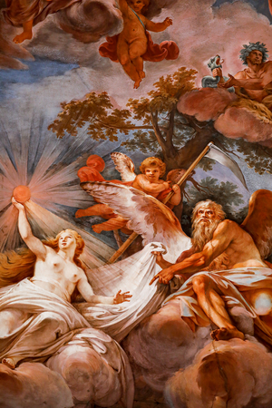 Romulus is welcomed in Olympus by Jupiter. Detail of  “Apotheosis of Romulus " 1775 -1779, fresco