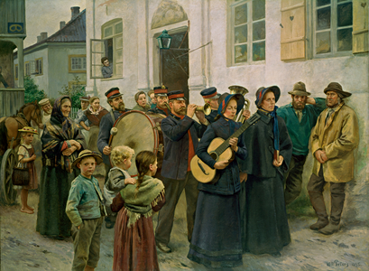 Storm attack on a fishing village (The Salvation army in Son), 1895