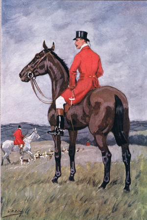 By flood and field: And one who rode on a dark brown steed, from Poems of Adam Lindsay Gordon published by T. N. Foulis, 1912 (colour litho)