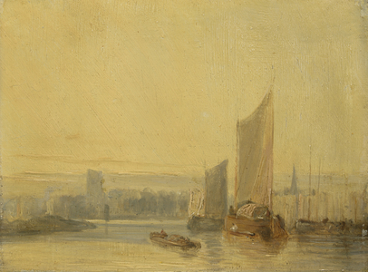 River Scene, Rouen (oil on panel)