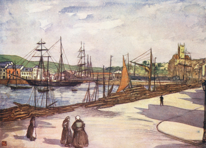 Harbour of Fecamp (colour litho)