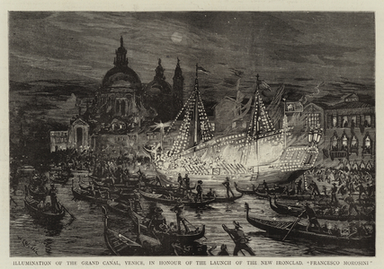 Illumination of the Grand Canal, Venice, in Honour of the Launch of the New Ironclad, "Francesco Morosini" (engraving)