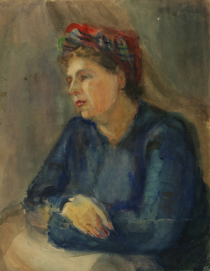 Woman in Red Scarf, 1938 (watercolour on paper)