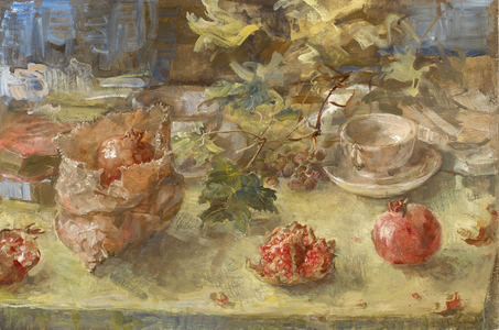 Pomegranates and Vine Leaves, 2006 (temperaand oil on panel)
