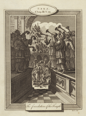 The foundation of the Temple, Ezra, Chapter III, Verse 10 (engraving)
