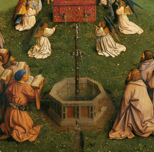 The Adoration of the Mystic Lamb, from the Ghent Altarpiece, detail of lower half of central panel, 1432 (oil on panel) 