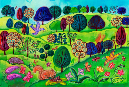 Countryside landscape with squirrel, 2002 (painting)