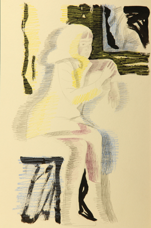 Girl by Window, 1960 (colour pencil on paper)