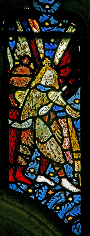Window s1 depicting musician angels with rebecs (stained glass)