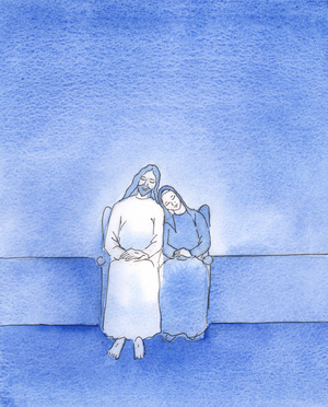 With a peaceful heart, and a peaceful conscience, a happy friend of Christ can 'lean' on Him, in Holy Communion, 2003 (w/c on paper)