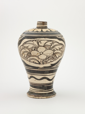 Vase with floral design, early 1200s (porcelain with white slip & black-brown pigment)