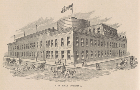 City Hall Building, illustration from 'History of Chicago' vol. 2 by Alfred Theodore Andreas, published 1885 (engraving)