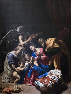 Holy family with saint Elizabeth, saint John the Baptist and an angel, 17th century (painting)