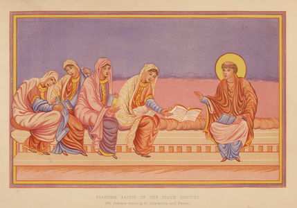 St Jerome reading to Eustachia and Paula (colour litho)
