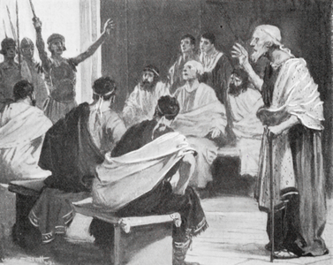 Romulus brings news to his grandfather that he was once more King of Alba (litho)
