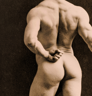 Eugen Sandow, in classical ancient Greco-Roman pose, c.1893 (b/w photo)