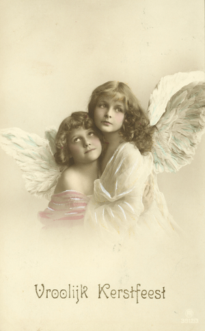 Christmas card with angels (colour photo)