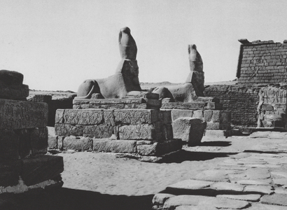 Egypt: Sebua, Sphinxes in the Temple (b/w photo)