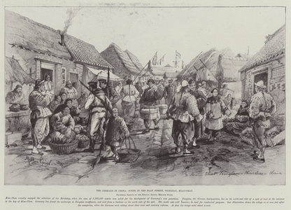 The Germans in China, Scene in the Main Street, Tsingtau, Kiao-Chau (engraving)